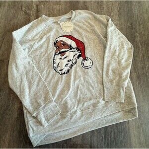 Workshop Gray Sweatshirt Santa Sequin Hat Holiday Christmas gift NWT Large